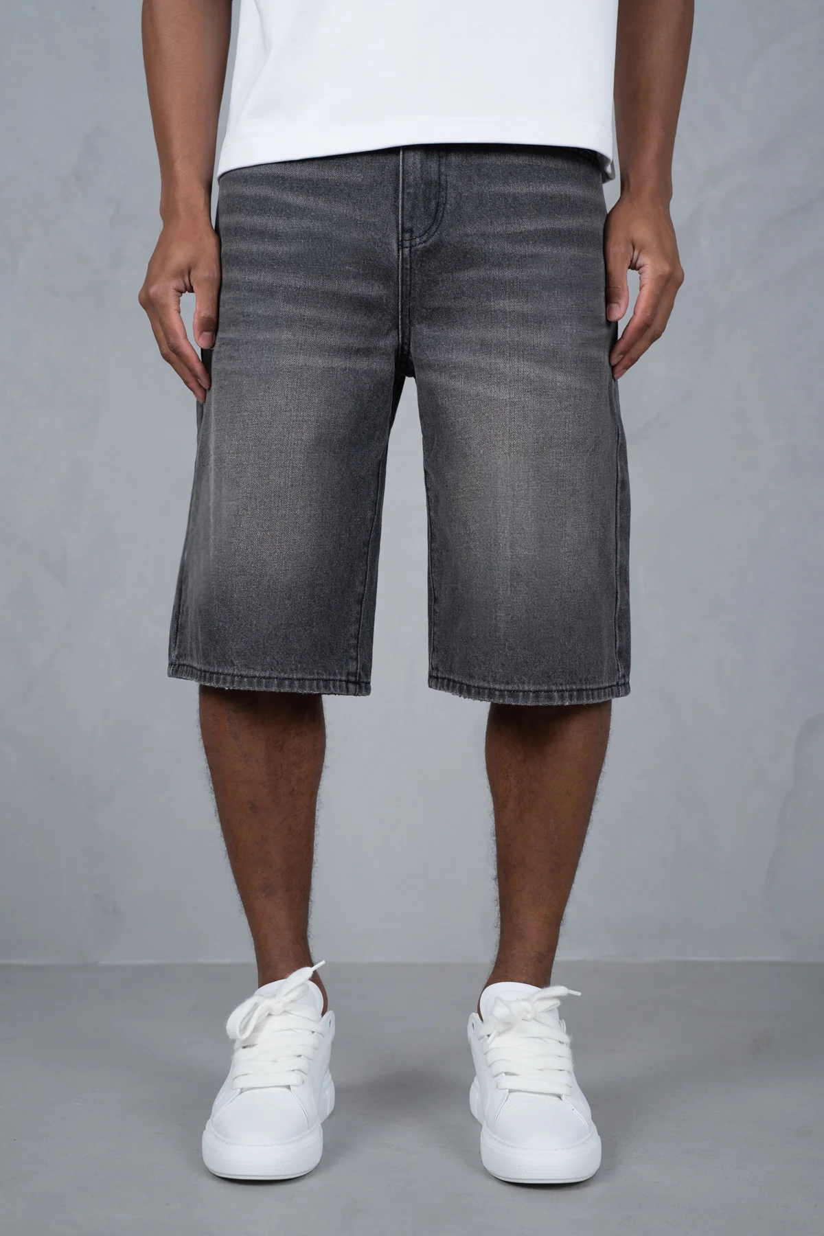 Washed Denim Jorts - Grey - Image 3