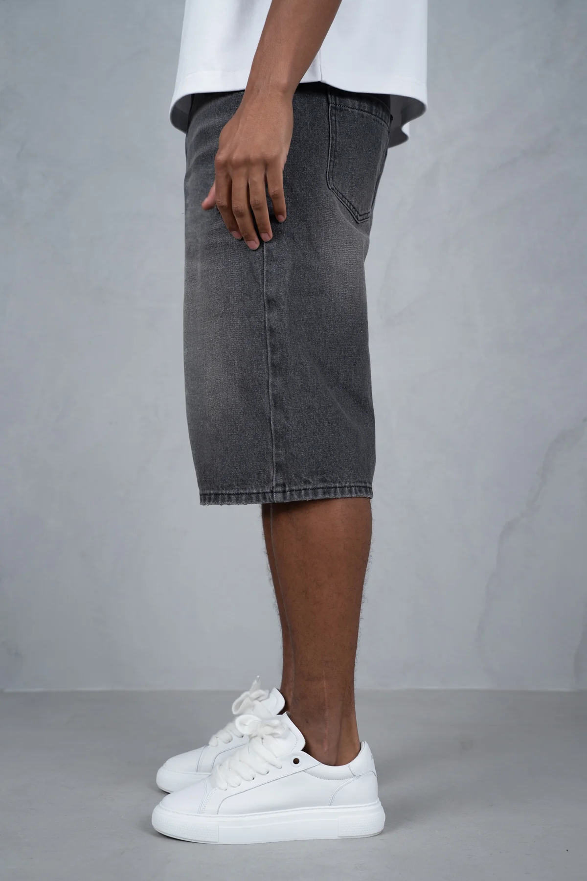 Washed Denim Jorts - Grey - Image 4