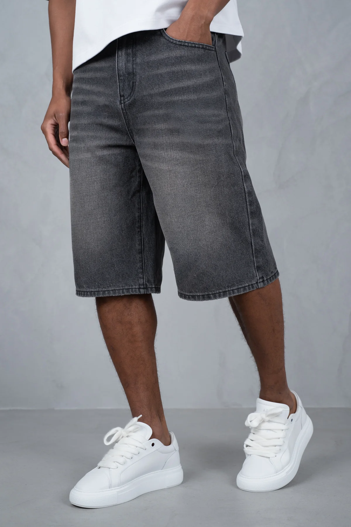 Washed Denim Jorts - Grey - Image 6