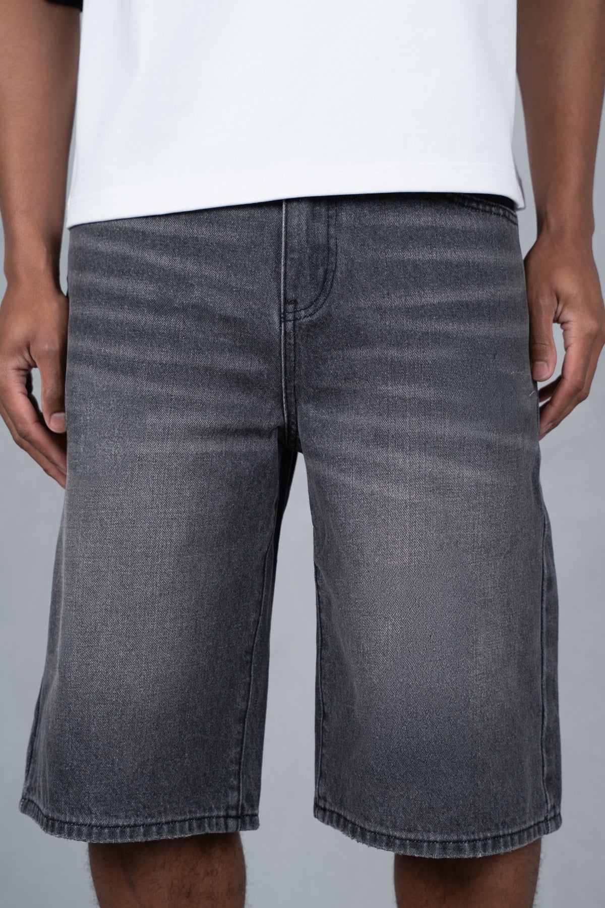 Washed Denim Jorts - Grey - Image 8